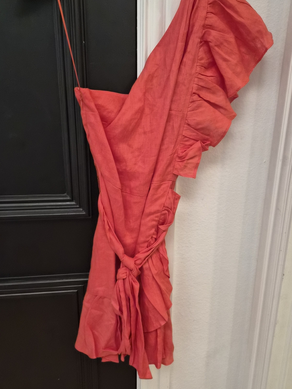 Banana Republic Coral Linen One-Shoulder Ruffle Mini Dress - Size 4 - Picture 7 of 9